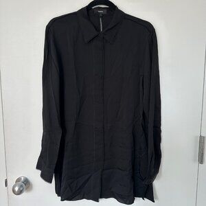 Theory - Black, Relaxed Fit Silk Shirt With Embroidery - Size L